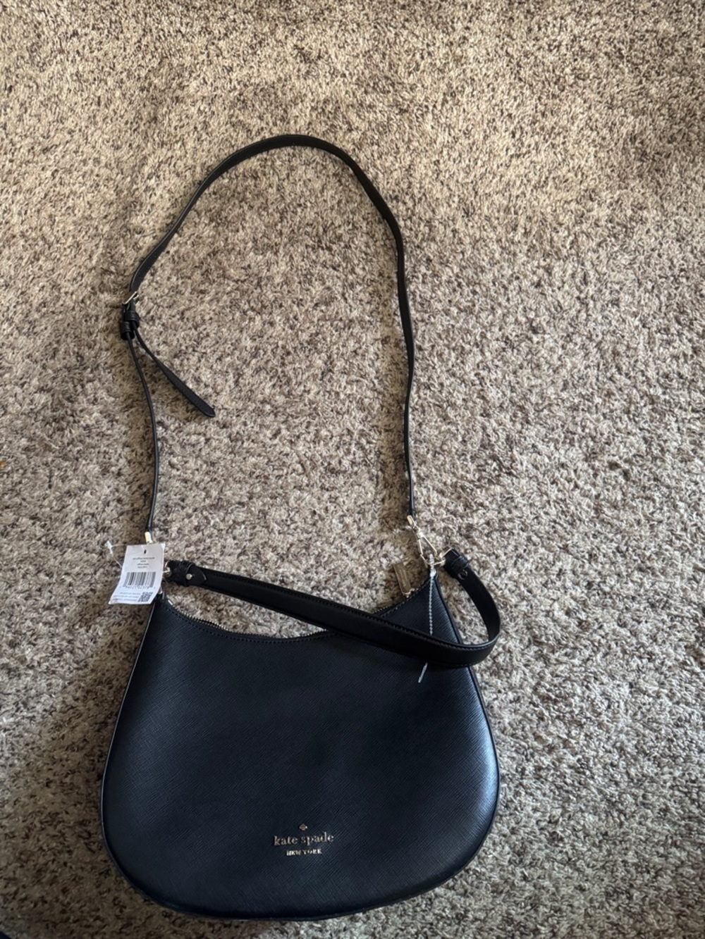 kate spade black leather shoulder bag with gold logo